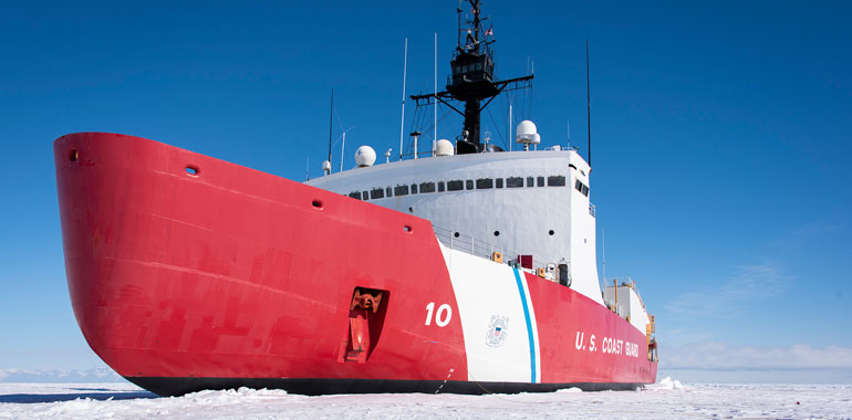 The 399-foot Polar Star displays its icebreaking capability
