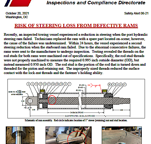 SAFETY ALERT: Coast Guard warns of steering loss from defective rams
