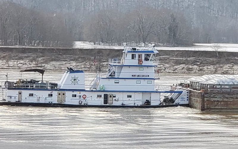 Capt. Kirby Dupuis transits down the Ohio River near Stout, Ohio, in 2019.
