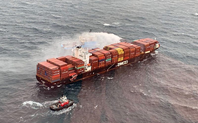 Containership loses  boxes, then catches fire  off British Columbia