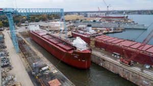 The 639-foot Interlake Steamship Co. vessel Mark W. Barker is the first new U.S. Great Lakes freighter built in nearly 40 years.