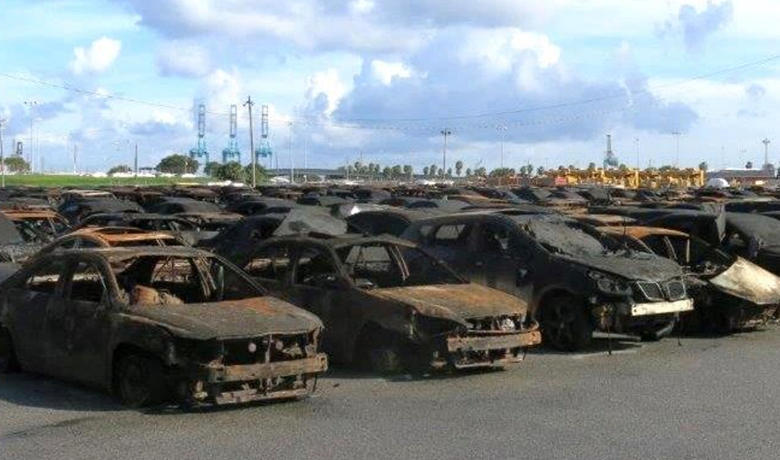 It destroyed more than 2,000 used vehicles and the ship itself.