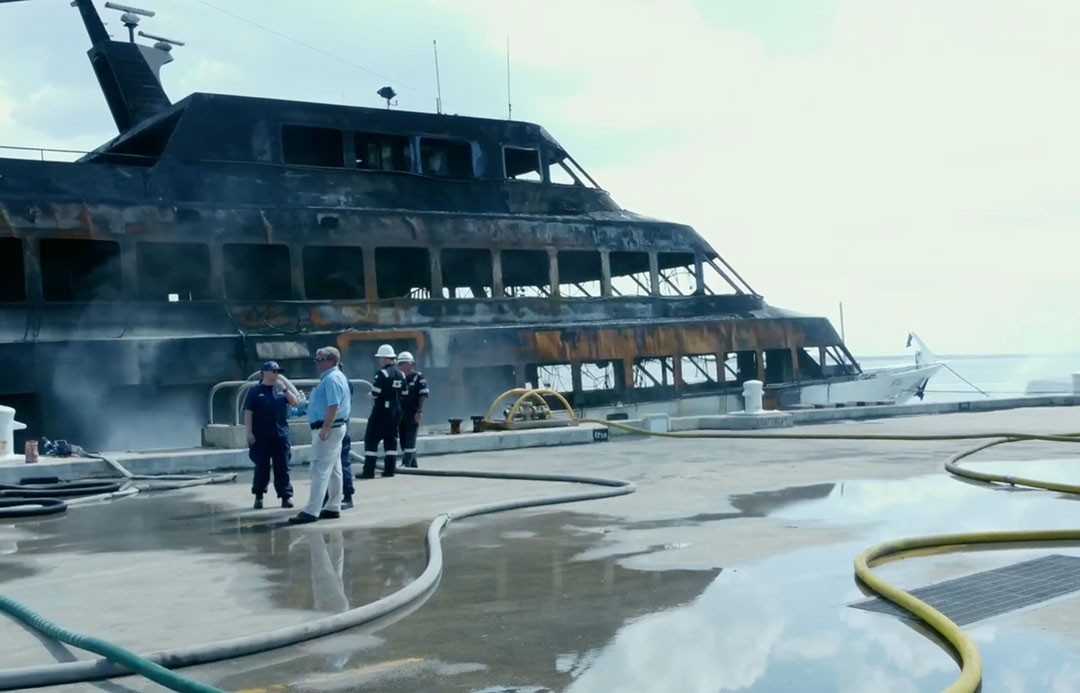 The fire aboard Spirit of Norfolk likely started in the engine room. 