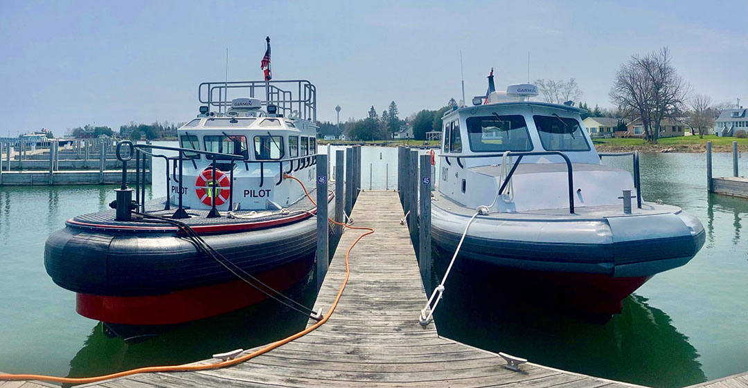 The Western Great Lakes Pilots Association’s new launches Waiska Pilot, left, and St. Mary’s Pilot, right, built in 2004.