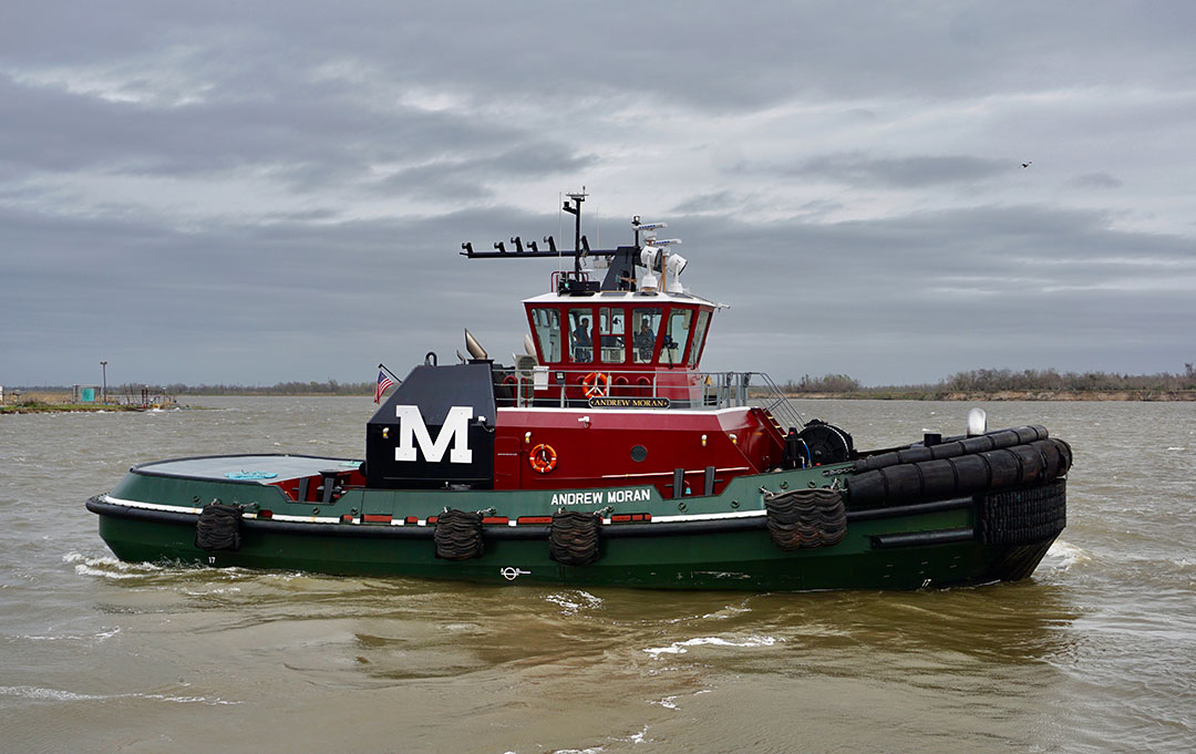 Andrew Moran approaches the company dock in Port Arthur, Texas. 