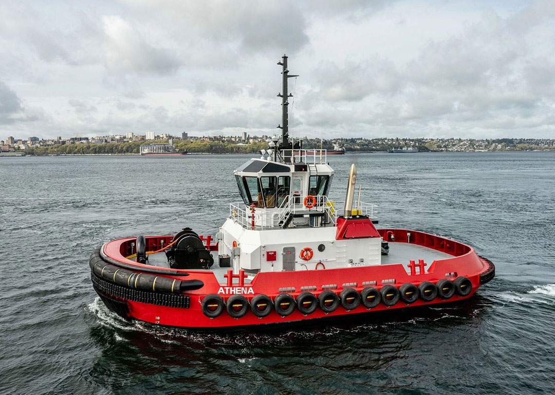 Athena’s 96-ton bollard pull makes it one of the most powerful tugboats in the world under 80 feet long.