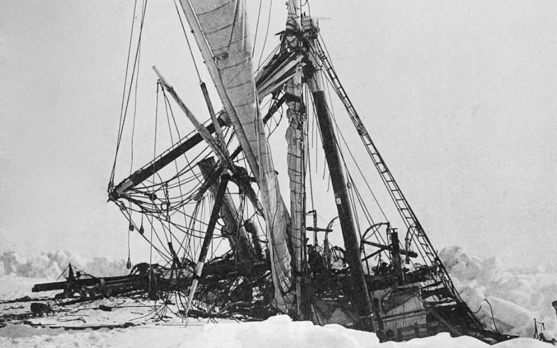 Ice swallows Ernest Shackleton’s ship Endurance in late 1915 during a fateful Antarctic expedition.