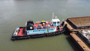 J. Arnold Witte is designed to move barges. Its push knees improve barge handling capabilities compared to a traditional model bow tugboat.