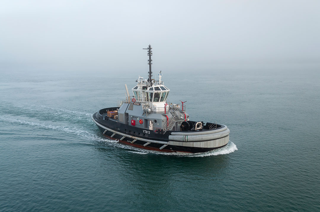 YT 813 is the last of six boats delivered to the U.S. Navy by Dakota Creek Industries. The six tugboats also have local names inspired by prominent mountains. Sentinel Peak in the North Cascades range stands more than 8,000 feet tall. 