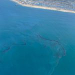 Oil sheens off Southern California from the damaged pipeline.