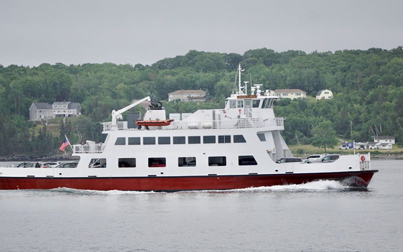 The newest Maine State Ferry vessel, Capt. Richard G. Spear, chugs toward Rockland. The vessel is named for a legendary Maine mariner and former leader of the state ferry service.