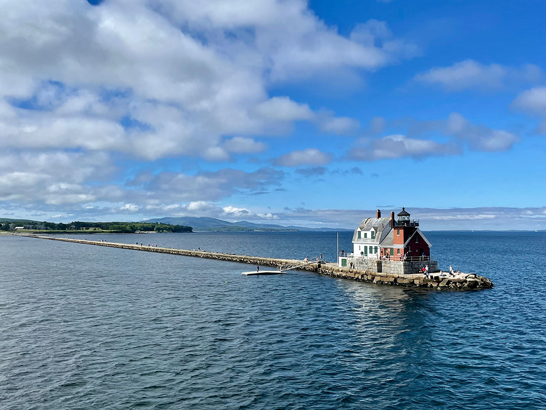 Rockland Breakwater Lighthouse sits at the end of a 4,500-foot breakwater.