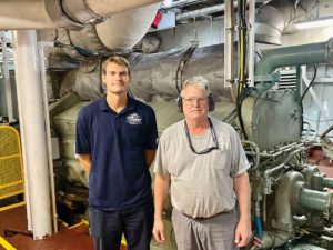 Chief engineer Steven Blatchley and his assistant Eric Greenland keep the vessel’s mechanical systems running smoothly.  