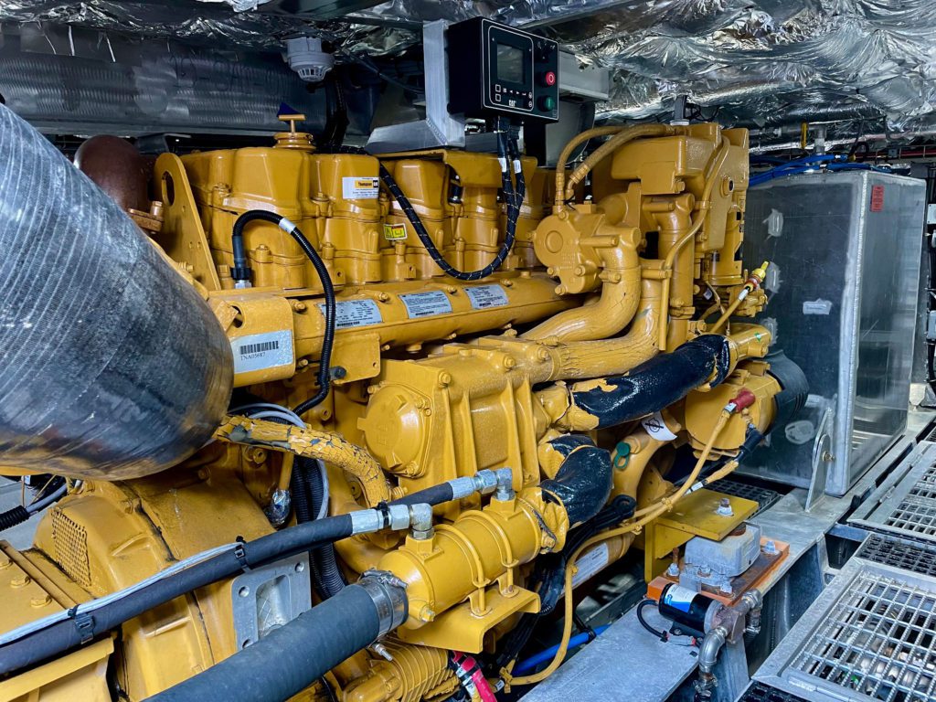 Singing River Island’s compact engine room features two Caterpillar C18 engines from Thompson Tractor.