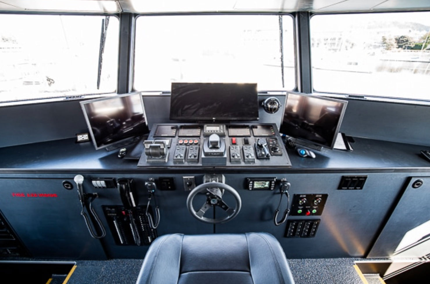 The wheelhouse has advanced Furuno navigation electronics and HamiltonJet controls.