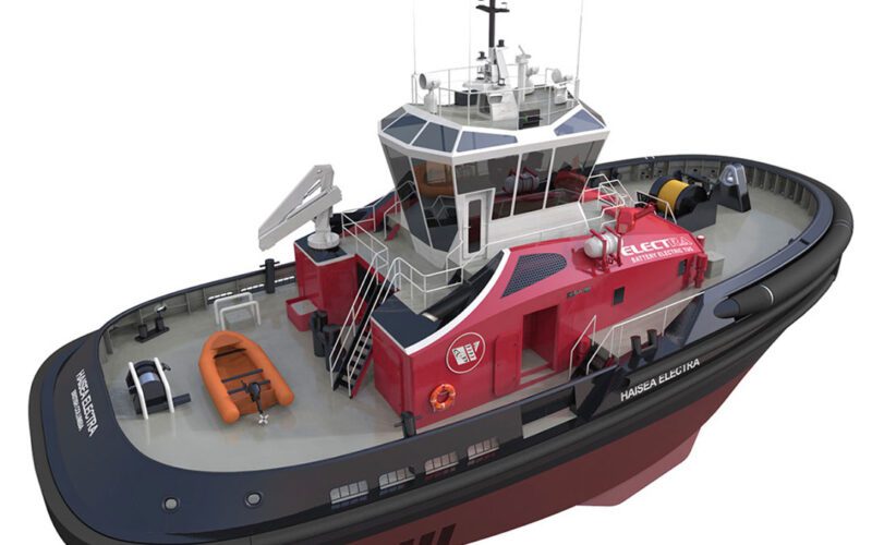 The Robert Allan Ltd. Electra design for a fully electric tugboat.