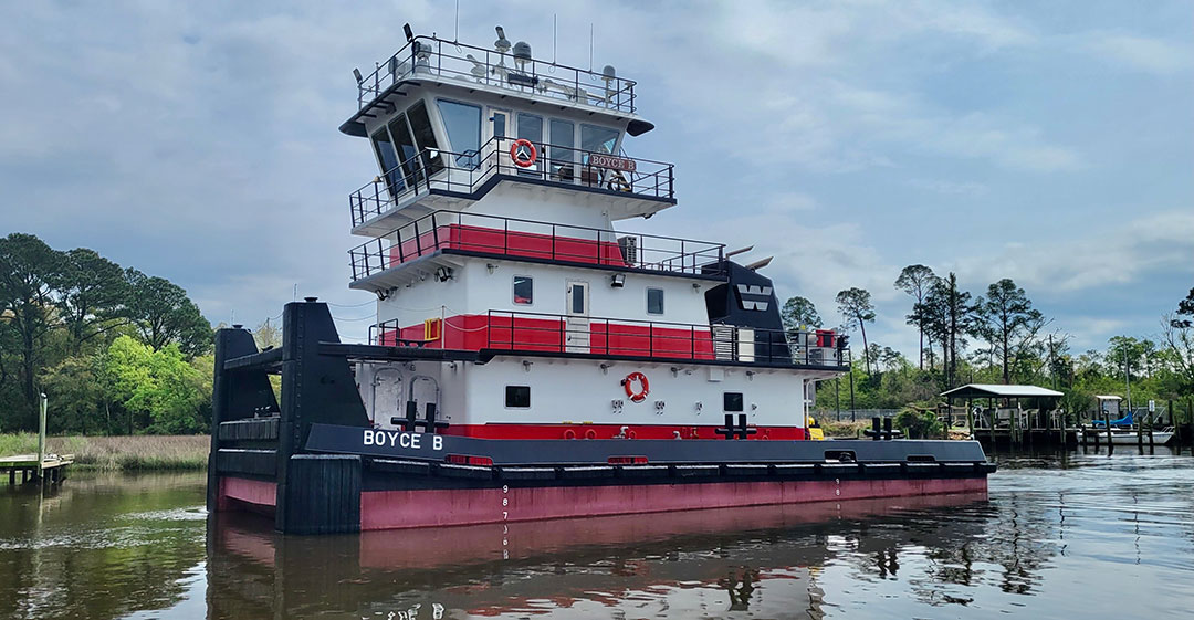 The versatile 1,600-hp towboat Boyce B., above and right, replaces the Weeks Marine dredge support tug Charlie G. built nearly 48 years ago.