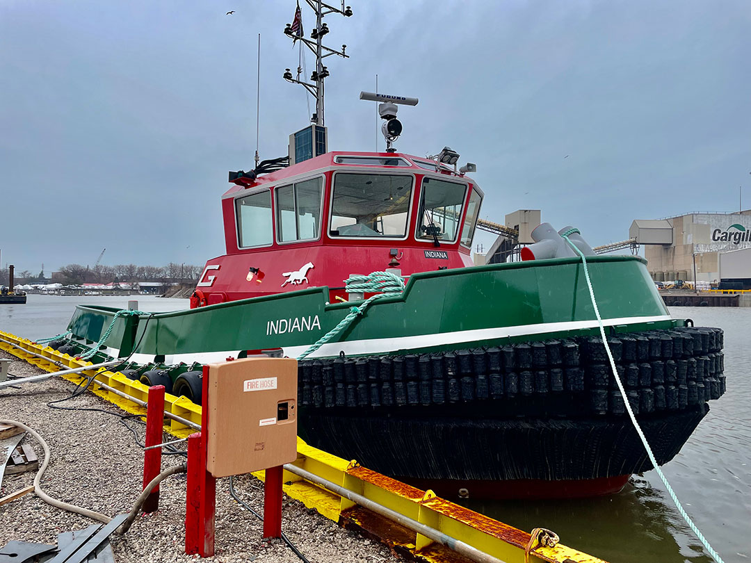 Indiana is the latest Cleveland-class tugboat to enter service on the Great Lakes. It is designed to be a modern version of the historic G tugs the Great Lakes Towing Co. has operated for more than a century.
