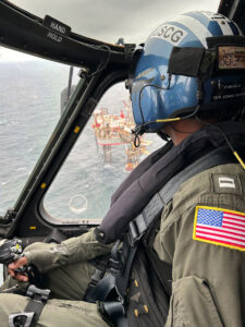 On March 13, a Coast Guard MH-60 Jayhawk helicopter conducted the airlift of an ill man from an oil platform about 40 miles south of Port Fourchon, La., to a hospital ashore.