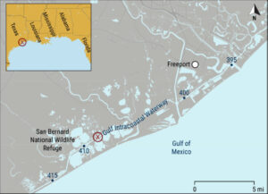‘X’ marks the point on the Gulf Coastal Waterway where the fire broke out.