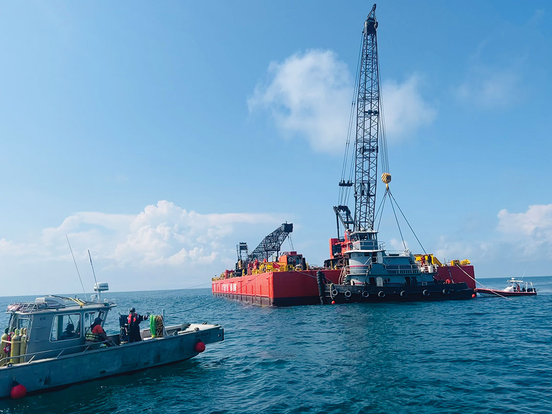 Jacqueline A being ‘dewatered’ after being lifted from the bottom about three miles off the South Carolina coast by Resolve Marine.