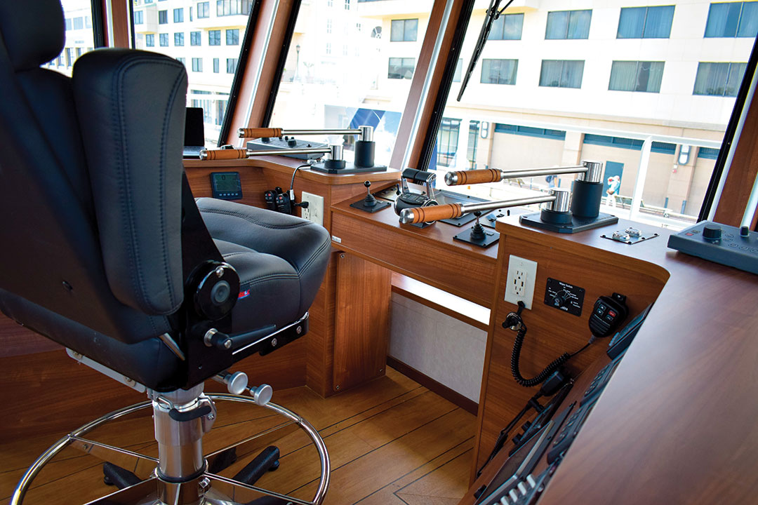 The new tug’s wheelhouse features the latest in steering and navigation equipment including a pair of Furuno radars and Rosepoint ECS.