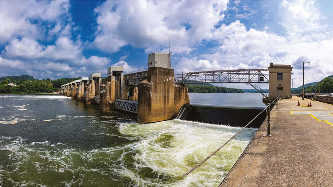 The Montgomery Locks and Dam currently sees 15 to 20 million tons of barged materials pass through its river chambers annually.
