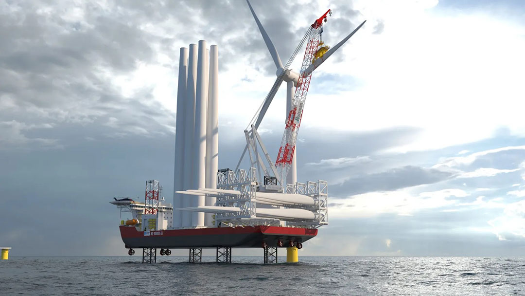 An artist’s rendering of the wind turbine installation vessel Charybdis.