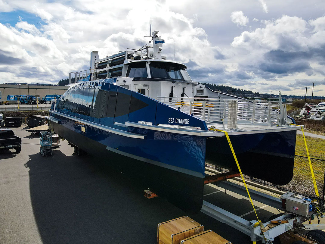 The ferry Sea Change poised for launch.