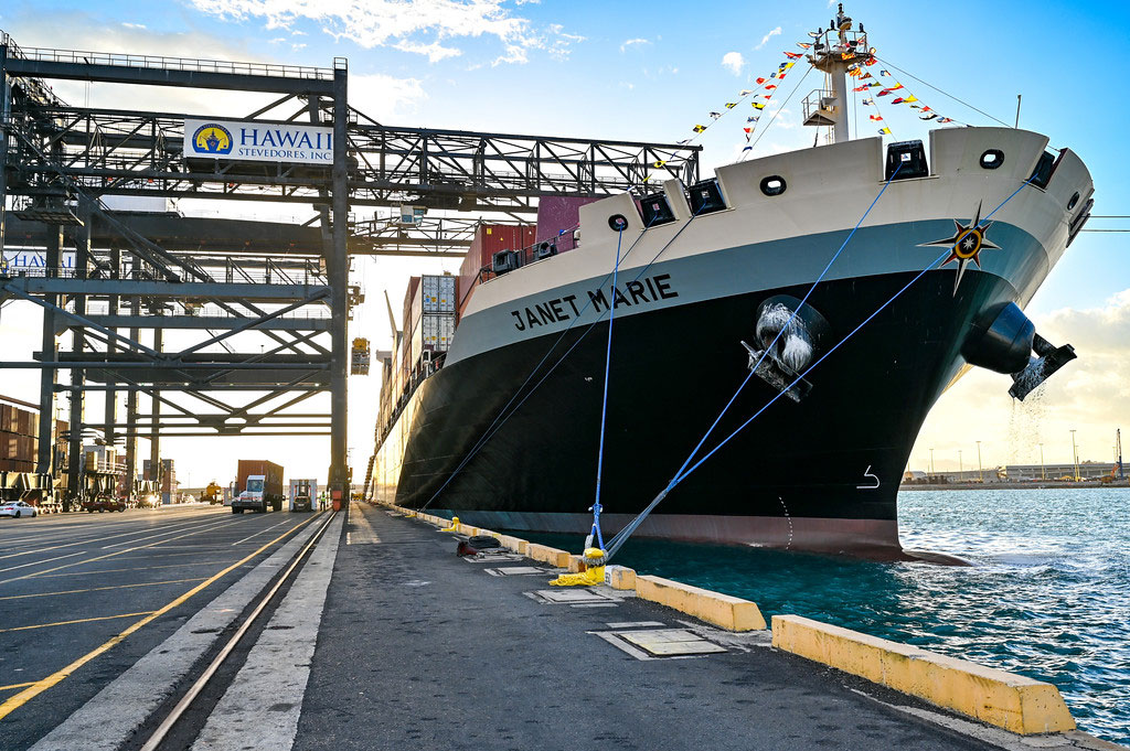 At its berth at Hawaii Stevedore’s Pier 51 container facility.