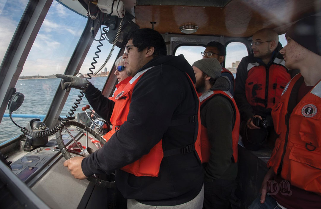 Kingsborough Community College maritime students get their first experience at the helm. 