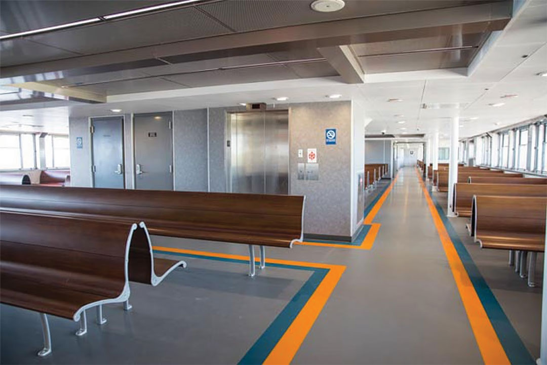 Each of the three new ferries features spacious interiors with comfortable seating and amenities.