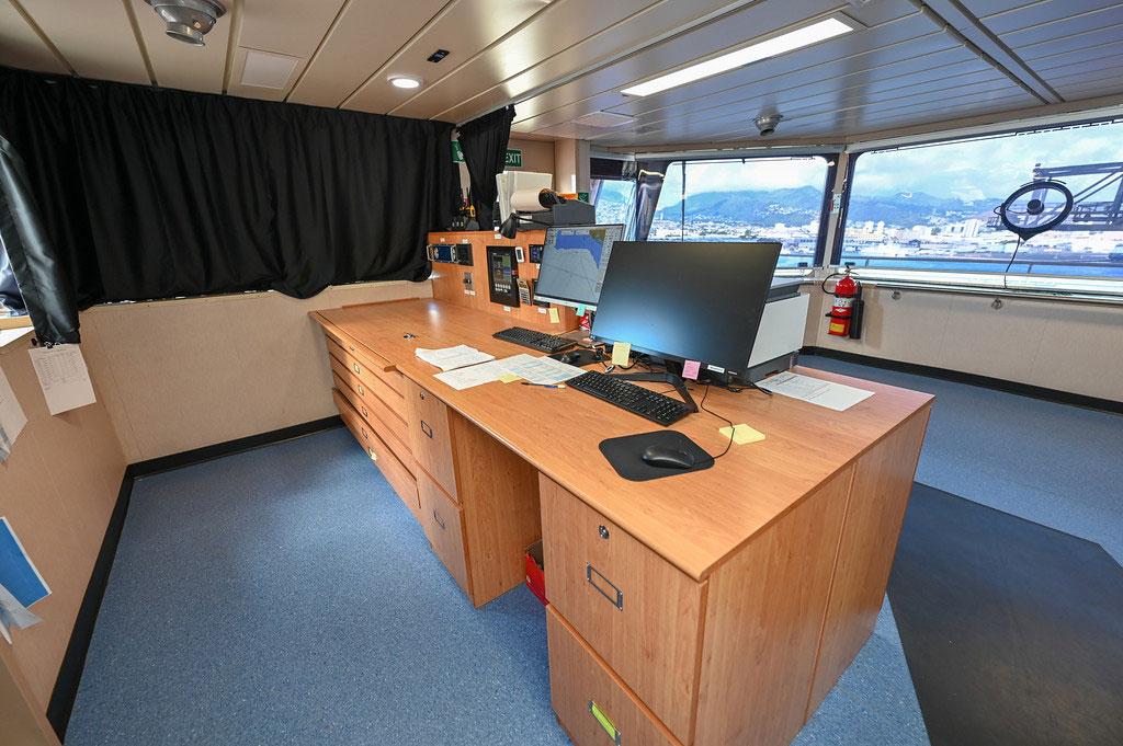 The chart table features the latest in navigation systems.
