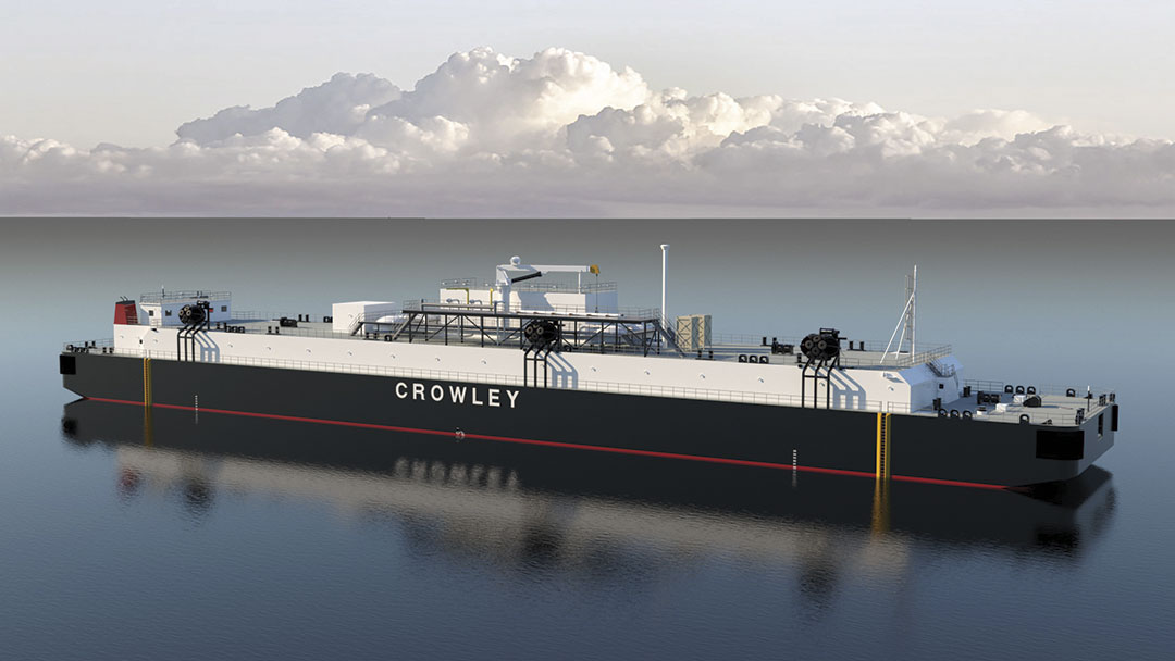 An artist’s rendering of Crowley’s planned Panama Canal LNG bunkering barge.