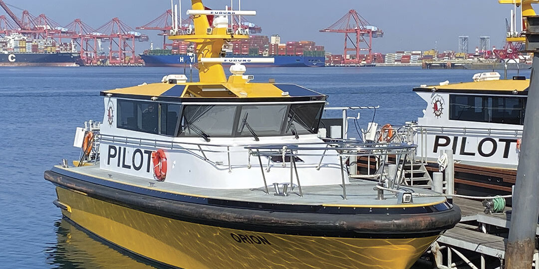 The 63.6-foot, all weather-capable Orion and sister Polaris III between pilot assignments at the Port of Long Beach.