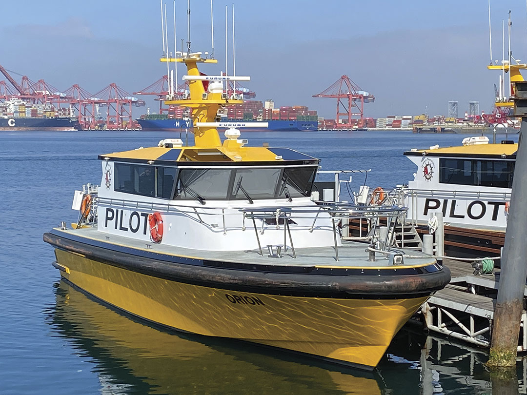 The 63.6-foot, all weather-capable Orion and sister Polaris III between pilot assignments at the Port of Long Beach.