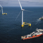 A floating wind array in operation off the coast of Portugal.