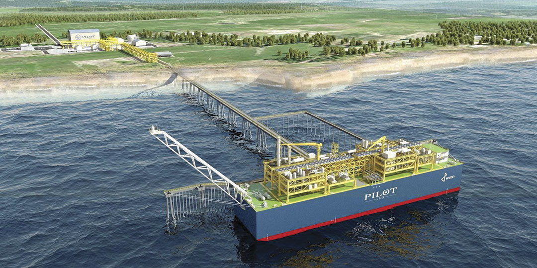 An artists rendering of the planned Galveston Bay LNG-bunkering facility.