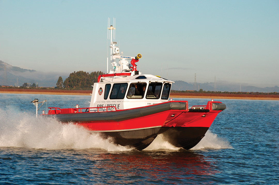 The new M2-38 catamaran fireboat can reach a speed of up to 38 knots with a cruise speed of 30 knots.