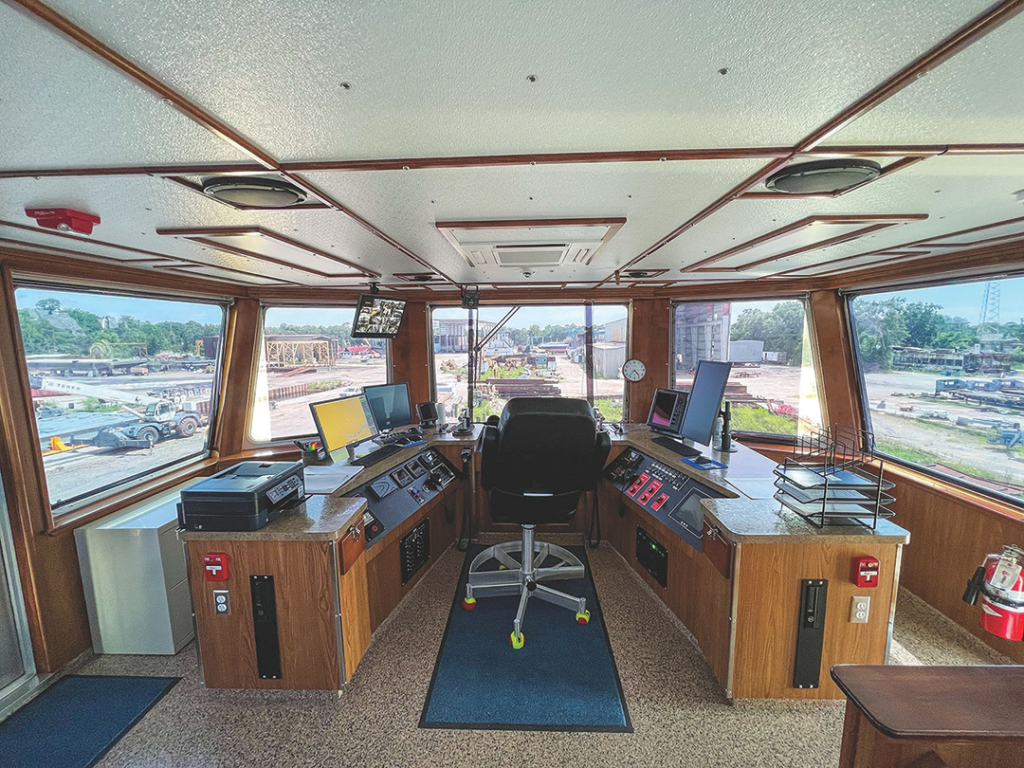 The towboat’s wheelhouse is insulated throughout with mineral wool and Mascoat sound-damping material.