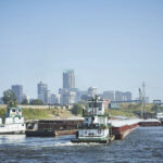 Assembling a barge tow on the Mississippi