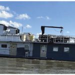 The 138-foot-long City of Louisville aground on the Mississippi River.