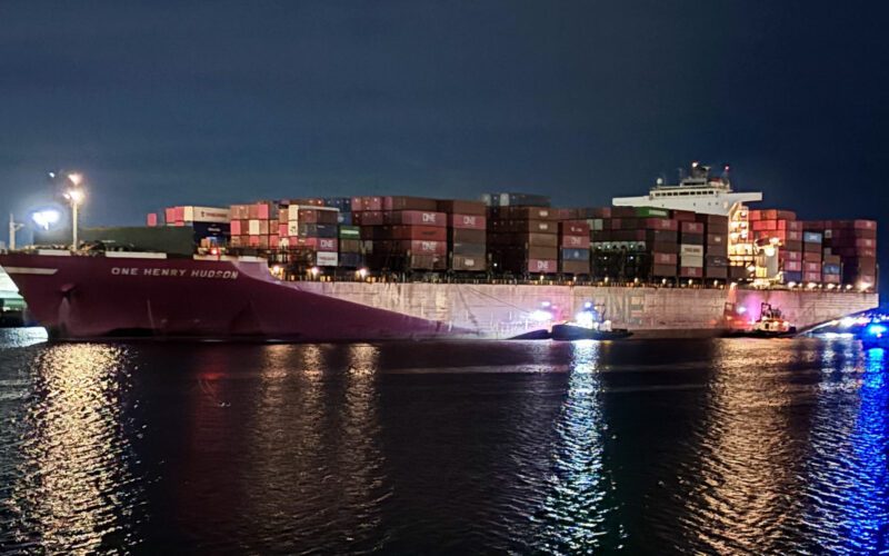 Boxship escorted back to Port of LA terminal after fire