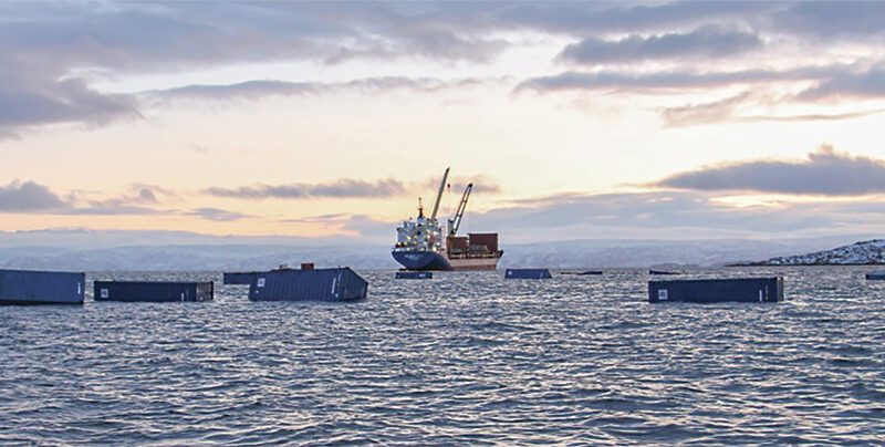 Shipping containers lost in the capsize of Tasijuaq float near Sivumut.