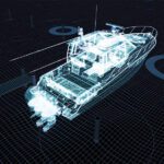 A conceptual rendering of Simrad’s Marine AutoCaptain, which combines radar, cameras, GPS and propulsion control into an integrated network for autonomous docking and low-speed maneuvering.