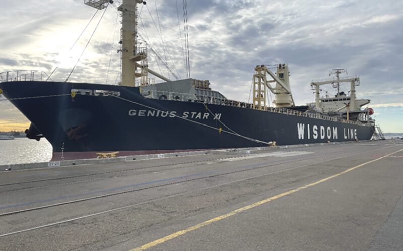 The 410-foot, general cargo ship Genius Star XI as seen in February 2024, following the outbreak of two fires on board.