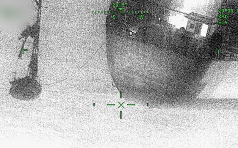 A screenshot shows the tanker Radiant Pride coming to the aid of a sailboat on Feb. 2.
