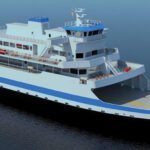 A rendering from Elliott Bay Design Group shows the new diesel-electric hybrid ferry planned for the Cape May-Lewes route. The 400-passenger, 75-vehicle vessel will be built by Senesco Marine and designed to operate in both hybrid and fully electric modes.