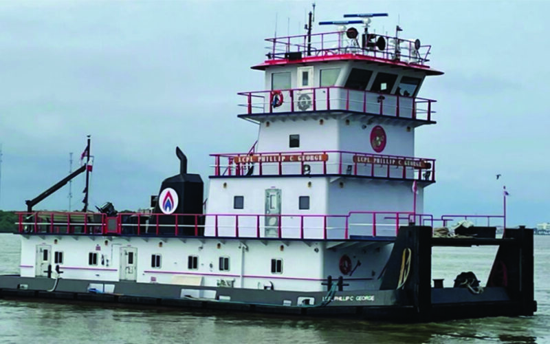 The nearly 82-foot towboat LCPL Phillip C George underway after the casualty.