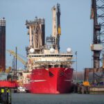 The 636-foot Deep Energy, seen at an unknown date, is one of the world’s largest and fastest reeled rigid pipe-laying vessels. A fire that broke out in the vessel’s knuckle boom crane cabin during maintenance in December 2024 prompted a response from the crew, U.S. Coast Guard and local firefighters.